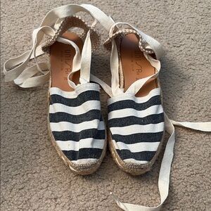 Unisa Striped Espadrille Flats with Ribbon Ties